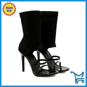 Stretchy Gladiator Sandals with 9cm Heels, Open Toe, Ankle Strap Design